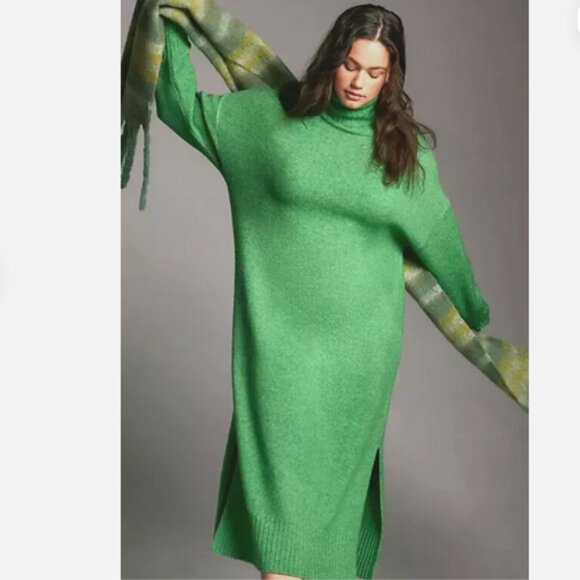 Anthropologie Turtleneck Cocoon Sweater Dress Daily Practice Kelly Green L P LP - Picture 4 of 8